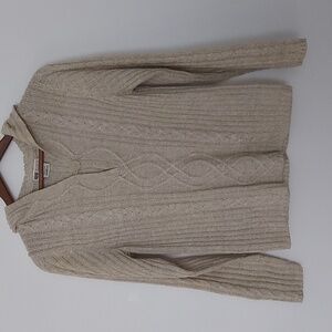 Vintage Faded Glory Hooded Cable/Fisherman Knit Sweater Oatmeal Size M